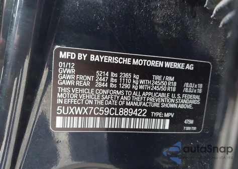 2012 BMW X3 xDrive35I from USA, damaged, VIN 5UXWX7C59CL889422